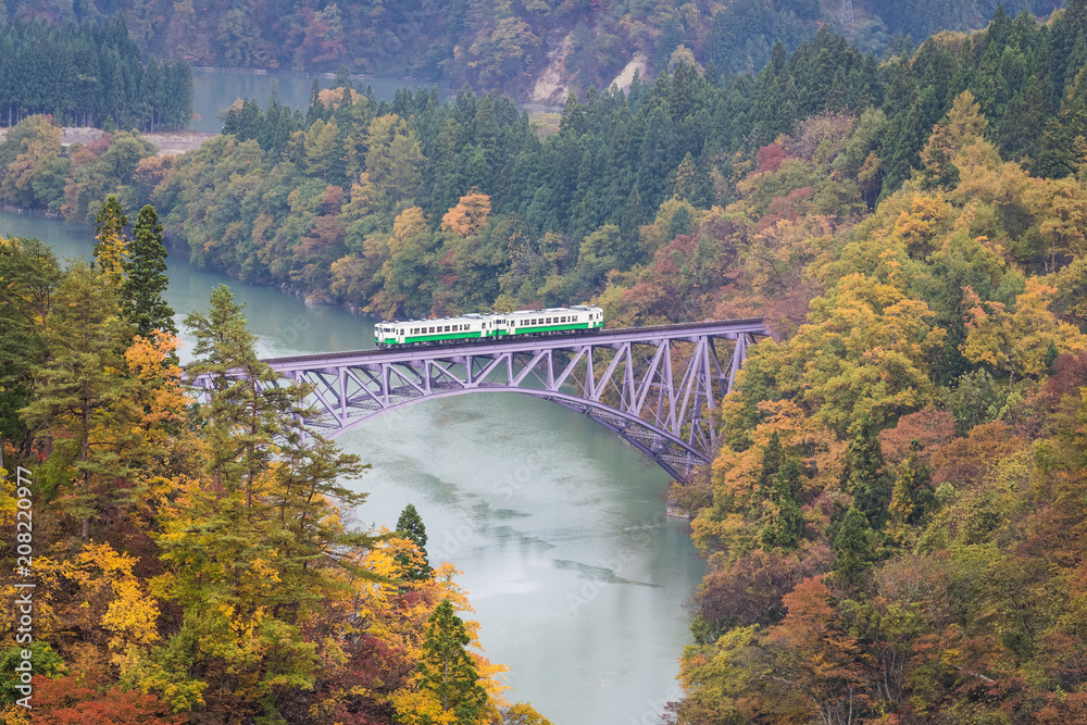 Tadami line at Mishima town , Fukushima in autumn Tadami line at Mishima town , Fukushima in autumn