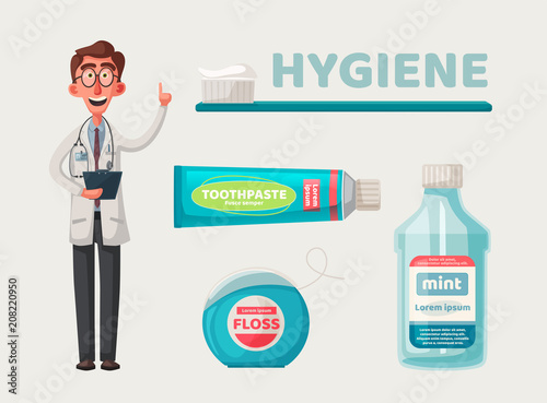 Cute happy smiling doctor. Vector cartoon illustration. Funny characters