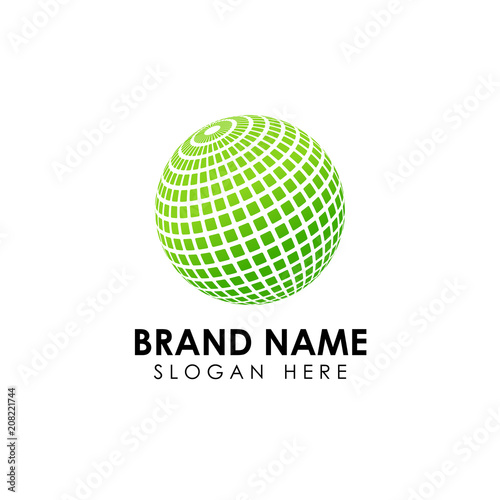 Stylized 3D spherical surface. digital globe icon. This logo is suitable for global company, world technologies and media and publicity agencies