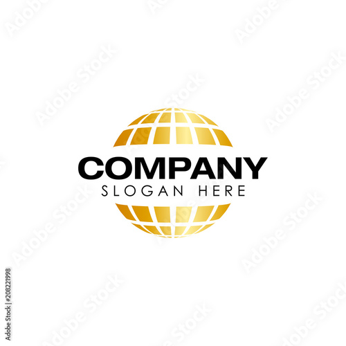 golden Stylized 3D spherical surface. digital globe icon. This logo is suitable for global company, world technologies and media and publicity agencies