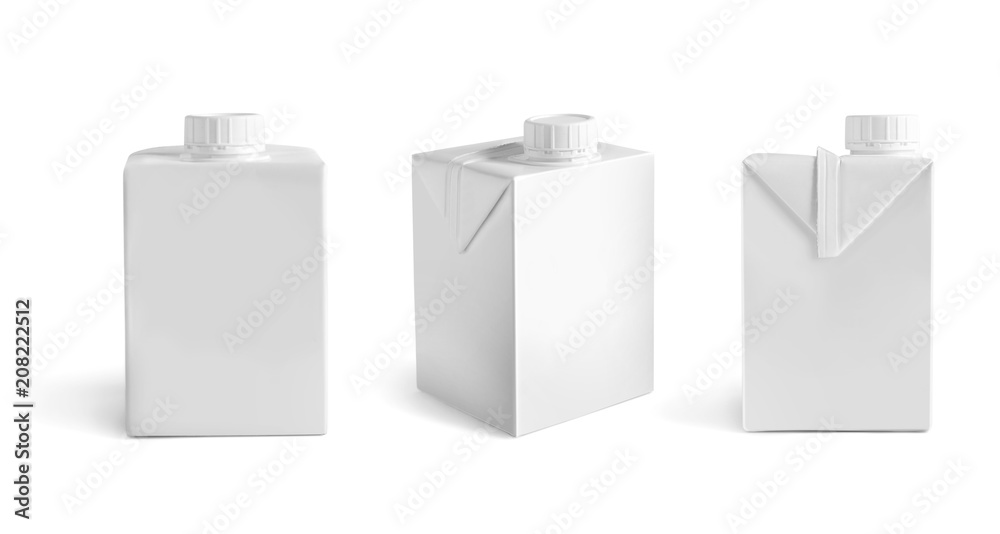 Set of blank packages with drink on white background. Mockup for design Set of blank packages with drink on white background. Mockup for design
