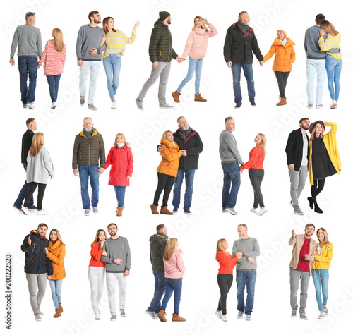 Collage with couples in cas...