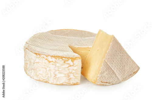 Delicious brie cheese on white background