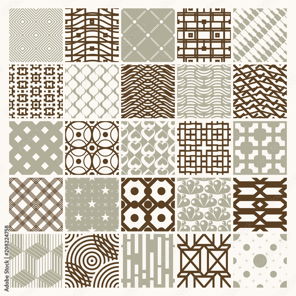 Vector ornamental seamless backdrops set, geometric patterns collection. Ornate textures made in modern simple style. Vector ornamental seamless backdrops set, geometric patterns collection. Ornate textures made in modern simple style.