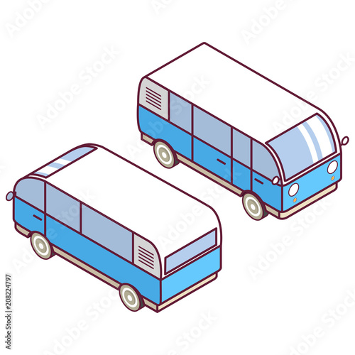Isometric van.Vehicle car travel or trips.3D an icon, a children's toy. Flat line art vector.