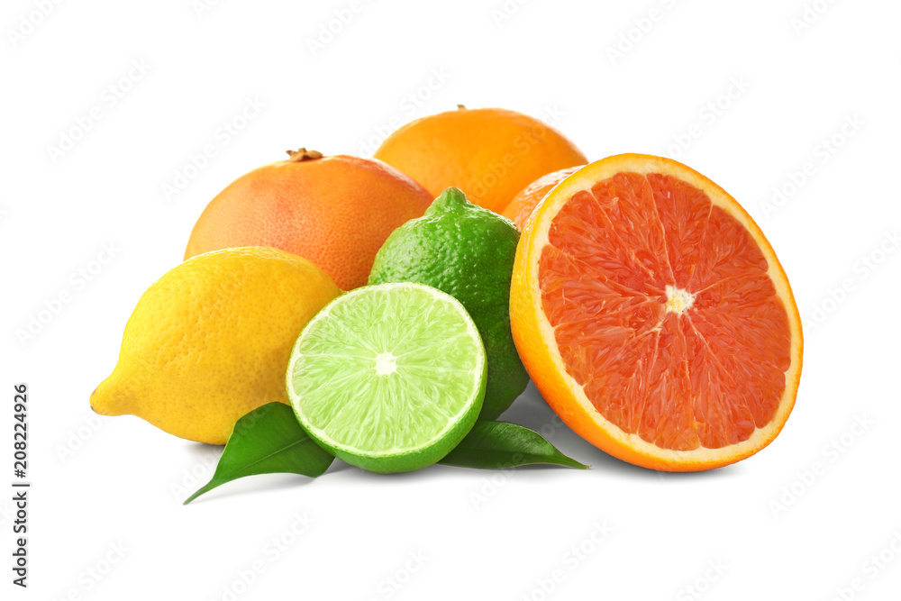 Ripe citrus fruits on white background Ripe citrus fruits on white background