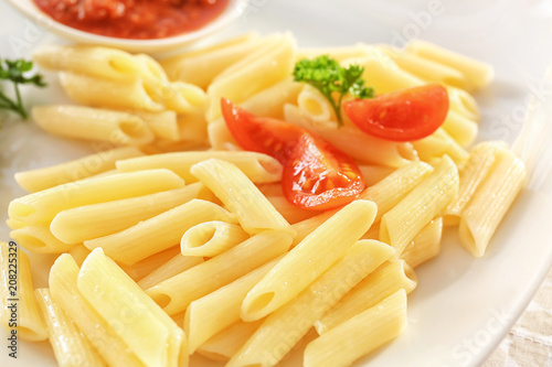 Plate of delicious pasta, closeup