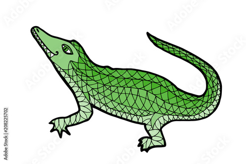 Crocodile vector illustration. Alligator zen tangle, zen doodle, zenart, coloring book tatoo © megis