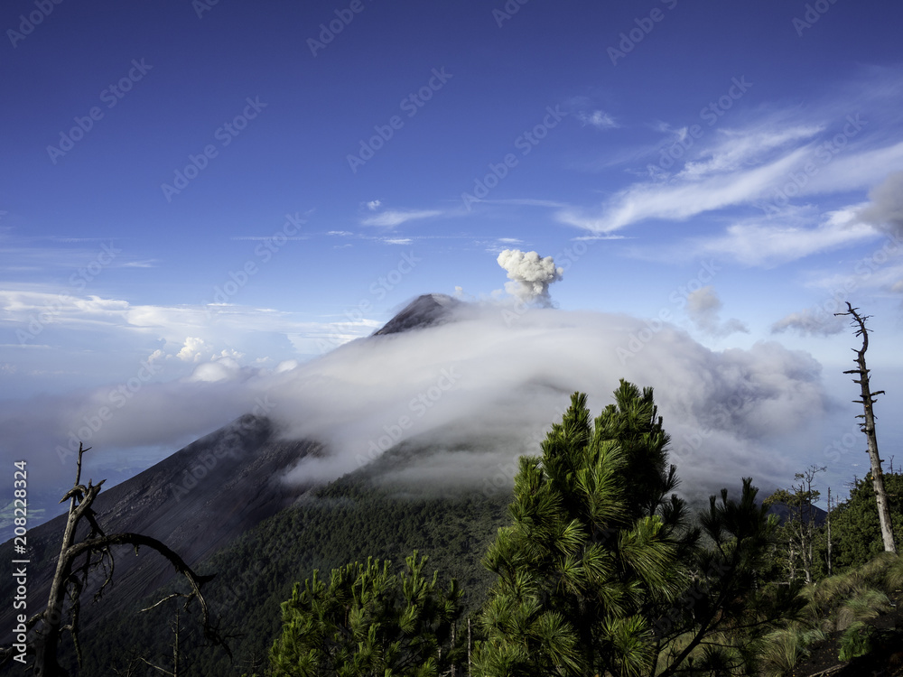 View of Fuego Volcano before eruption from Acatenango Volcano Guatemala