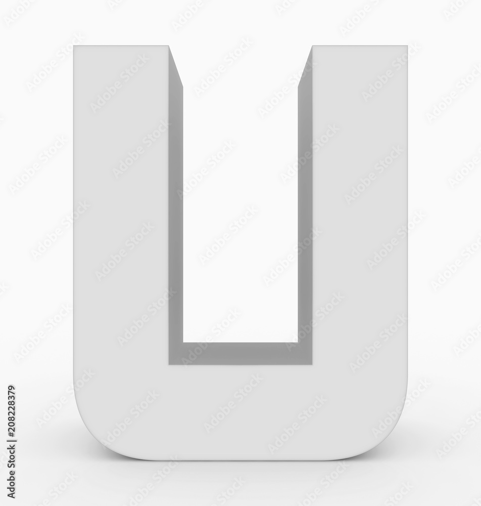 letter U 3d cubic rounded white isolated on white letter U 3d cubic rounded white isolated on white