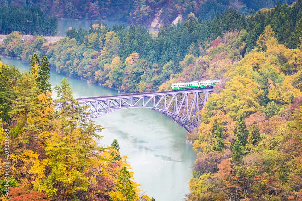 Tadami line at Mishima town , Fukushima in autumn Tadami line at Mishima town , Fukushima in autumn