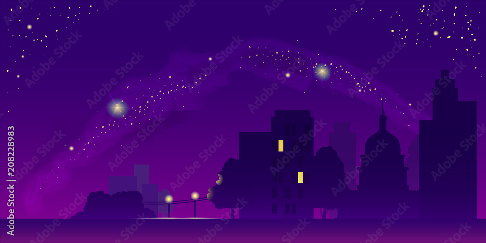 Night landscape vector illustration