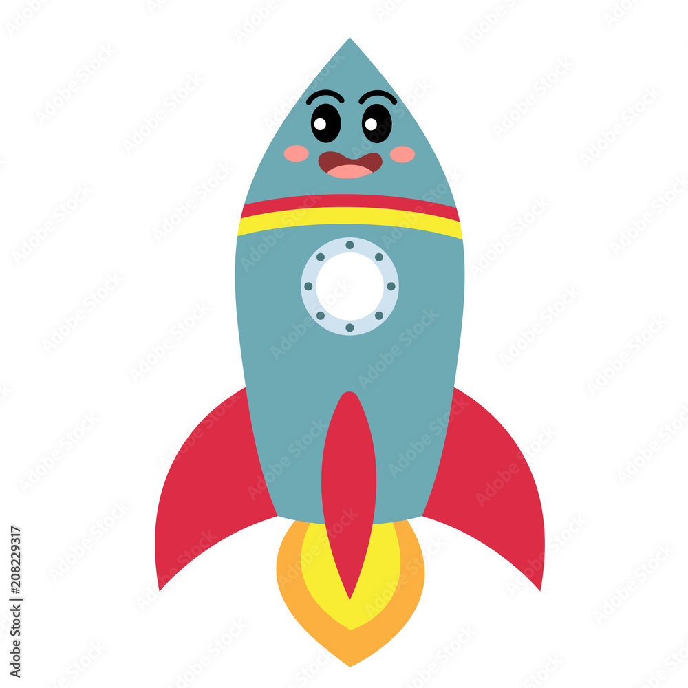 Rocket transportation cartoon character side view isolated on white background vector illustration. Rocket transportation cartoon character side view isolated on white background vector illustration.