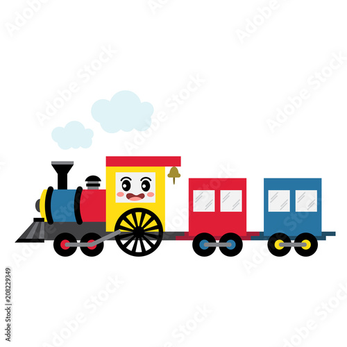 Steam Train transportation cartoon character side view isolated on white background vector illustration.