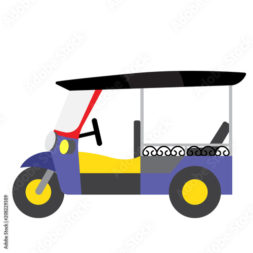 Tuk Tuk transportation cartoon character side view isolated on white background vector illustration.
