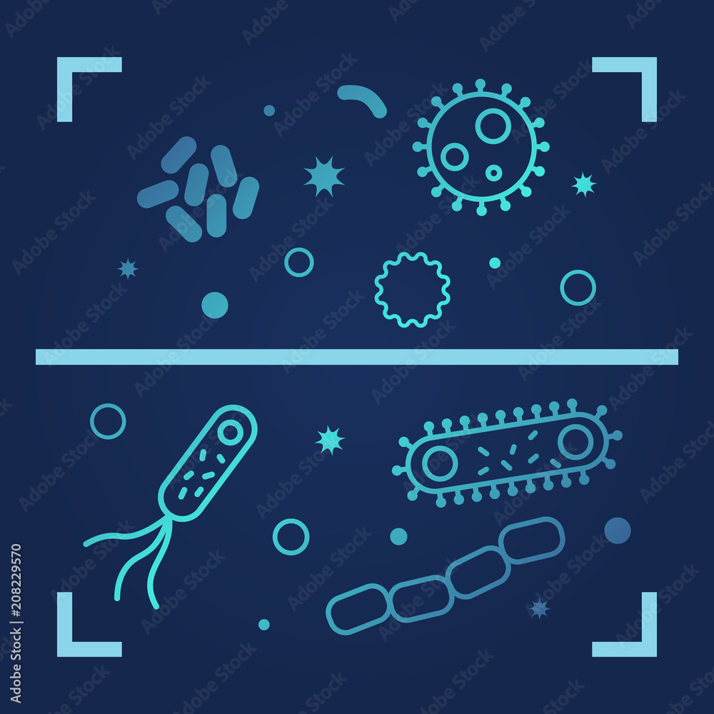 Bacterias and viruses icons. Vector illustration on dark background Bacterias and viruses icons. Vector illustration on dark background