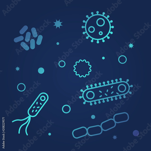 Bacterias  and viruses icons. Vector illustration on dark background