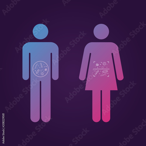 Intestinal bacteria flora in human body. Vector illustration