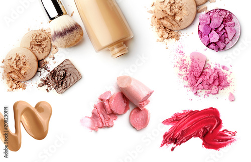 make-up cosmetics collection isolated on white background