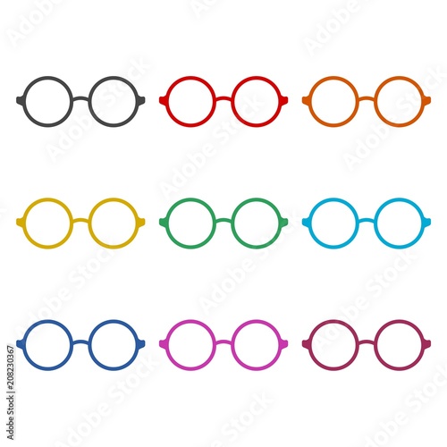 Vector sunglasses, Glasses icon, color icons set