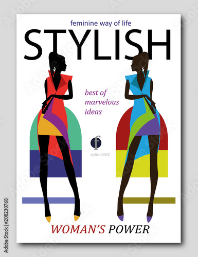 Abstract women silhouette in african style. Fashion magazine cover design.