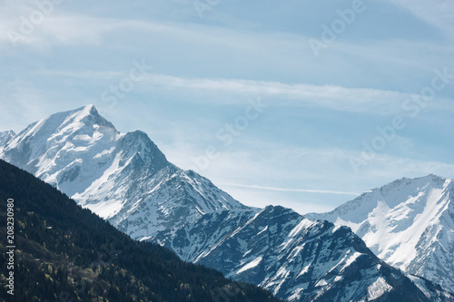 amazing landscape with beautiful snow-capped mountain peaks, mont blanc, alps