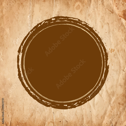Blank drawing empty round frame on old paper background