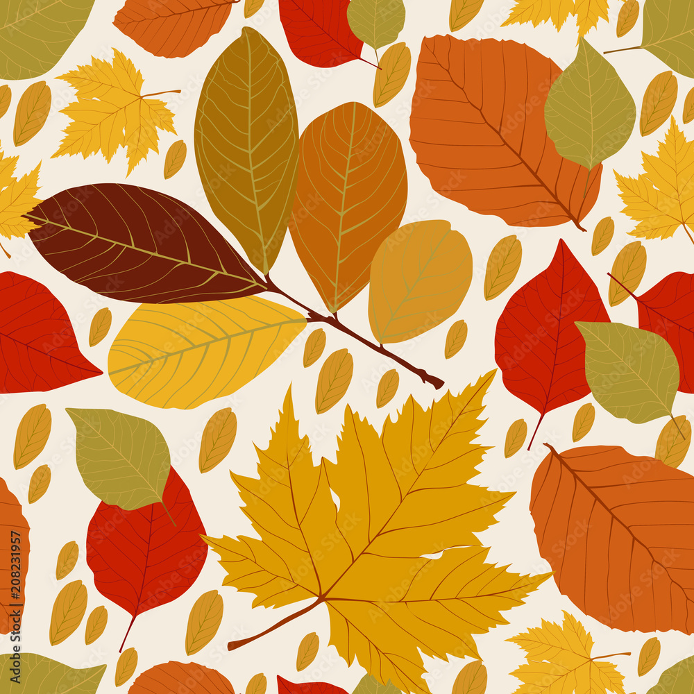 Fall of the leaves. Seamless pattern for textile, wallpapers, gift wrap and scrapbook. Vector illustration. Fall of the leaves. Seamless pattern for textile, wallpapers, gift wrap and scrapbook. Vector illustration.