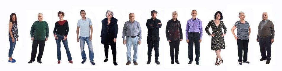 group of people of different ages on white background