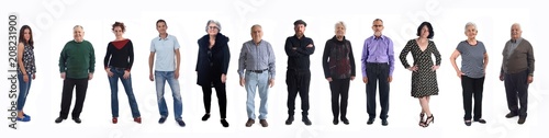 group of people of different ages on white background