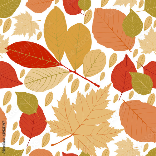 Fall of the leaves. Seamless pattern for textile, wallpapers, gift wrap and scrapbook. Vector illustration.
