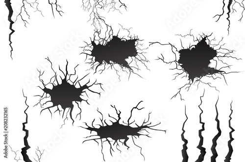 Set of vector cracks isolated on transparent background.