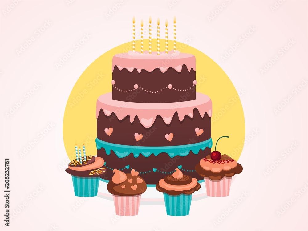 a beautiful birthday cake with cupcakes a beautiful birthday cake with cupcakes