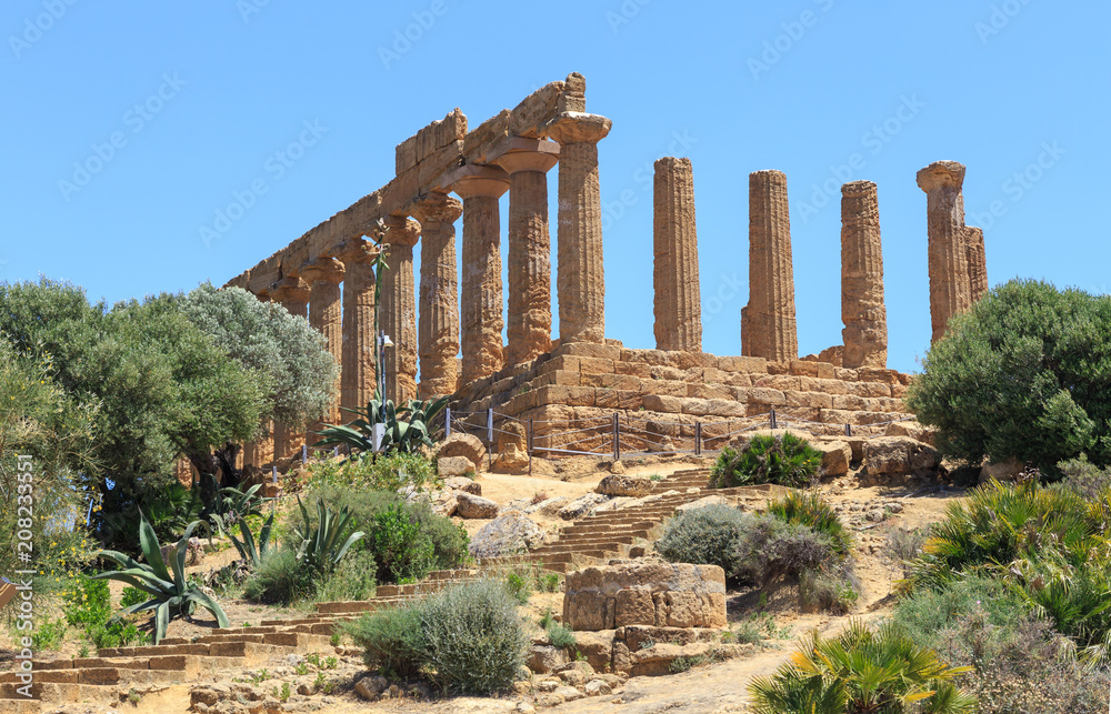 Remains of Hera Lacinia Temple - Valle dei Templi  located in Agrigento, Sicily. Unesco World Heritage Site