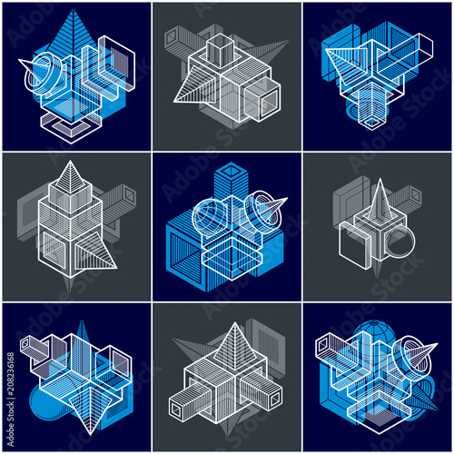 Engineering abstract geometric shapes, simple vectors set.