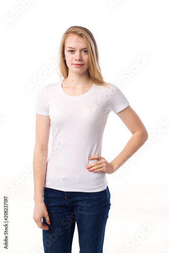 woman white background t-shirt