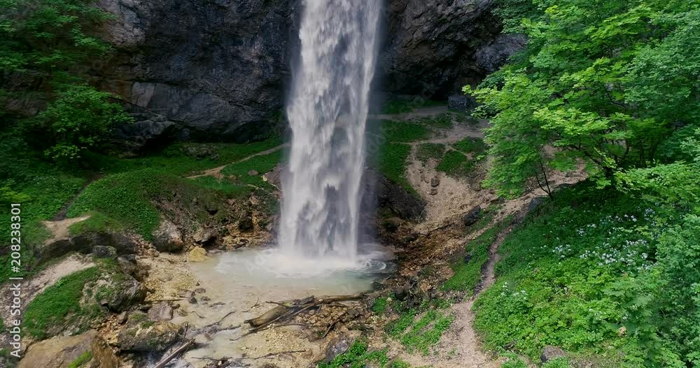 drone flight over giant big waterfall called Wildensteiner waterfall in austria drone flight over giant big waterfall called Wildensteiner waterfall in austria