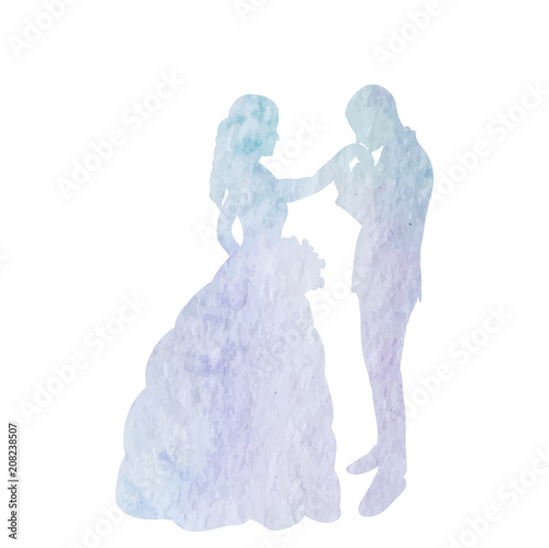 watercolor silhouette of wedding, bride and groom