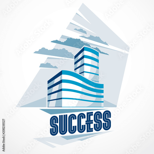 Office building, modern architecture vector illustration. Real estate realty business center design. 3D futuristic facade in big city. Can be used as a logo or icon.