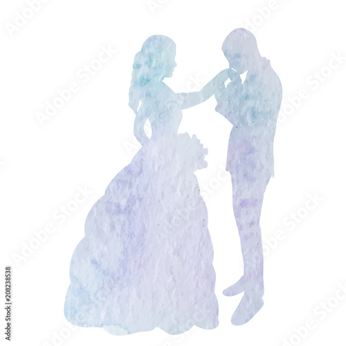  isolated, icon, watercolor silhouette of wedding, bride and groom