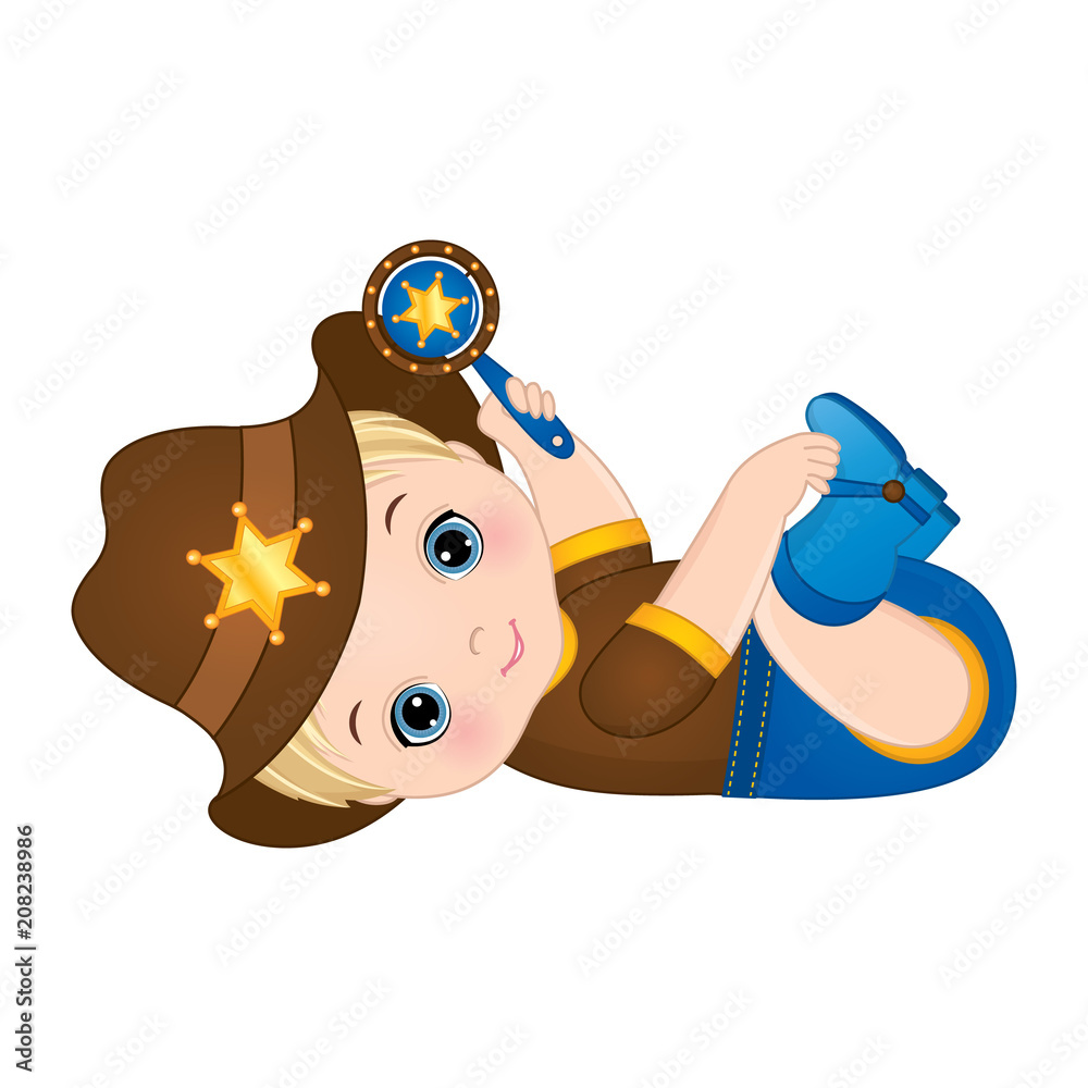Vector Cute Little Baby Boy Dressed as Cowboy Stock Vector | Adobe Stock