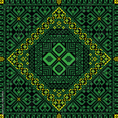embroidered good like old handmade cross-stitch ethnic pattern. Arabian colors and design