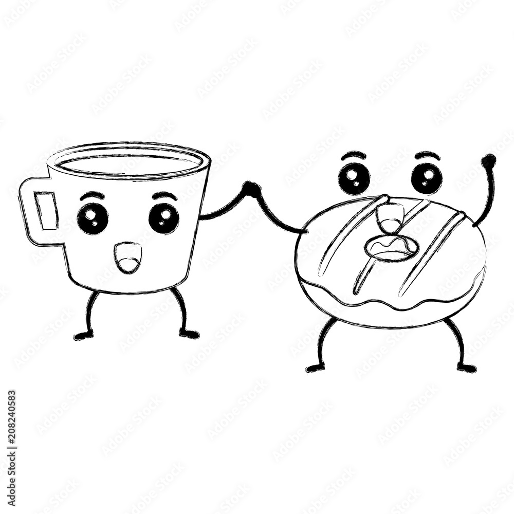 coffee cup with sweet donuts kawaii characters vector illustration design