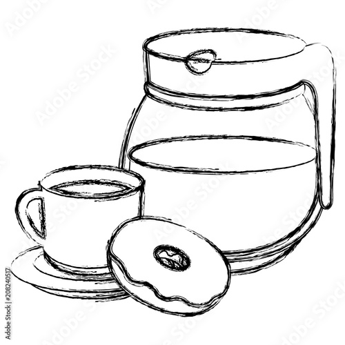 coffee cup and teacup with sweet donuts vector illustration design