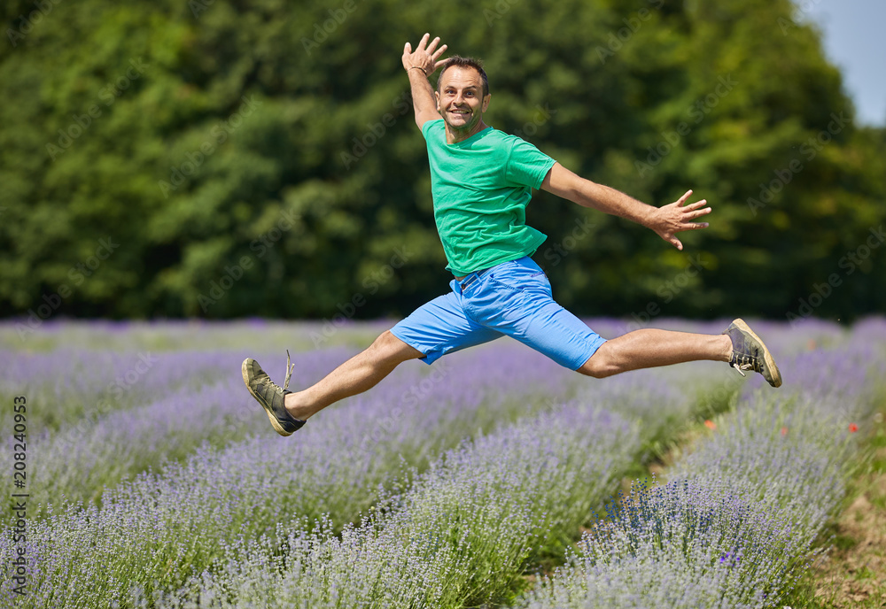 Happy farmer jumping for joy Happy farmer jumping for joy