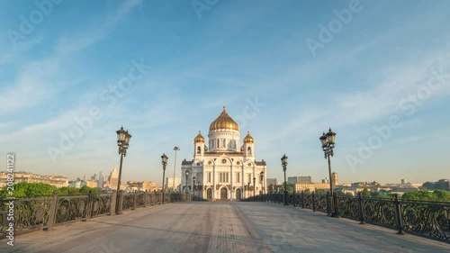 Moscow city skyline motion timelapse or hyperlapse at Cathedral of Christ the Saviour and bridge over Moscow River, Moscow Russia 4K Time Lapse photo