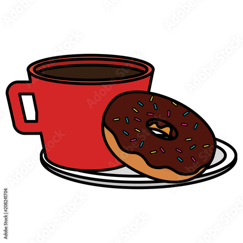 coffee cup with sweet donuts vector illustration design