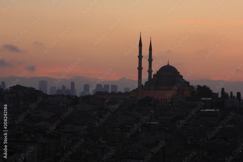Mezquita al atardecer, orillas de Estambul, 