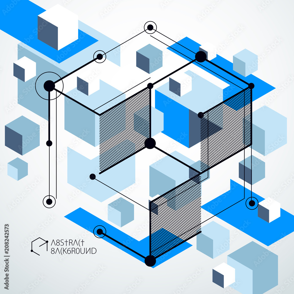 Abstract geometric vector blue background with cubes and other elements ...