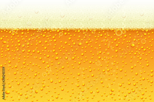 Light beer with foam background. Vector illustration in realistic style for pub and bar menu design, banners and flyers.